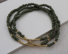 Load image into Gallery viewer, Sage Green & Gold Seed Bead Bracelet