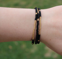 Load image into Gallery viewer, Black & Gold Seed Bead Bracelet