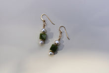 Load image into Gallery viewer, Green &amp; Pearl Dangle Earrings
