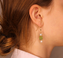 Load image into Gallery viewer, Green &amp; Pearl Dangle Earrings
