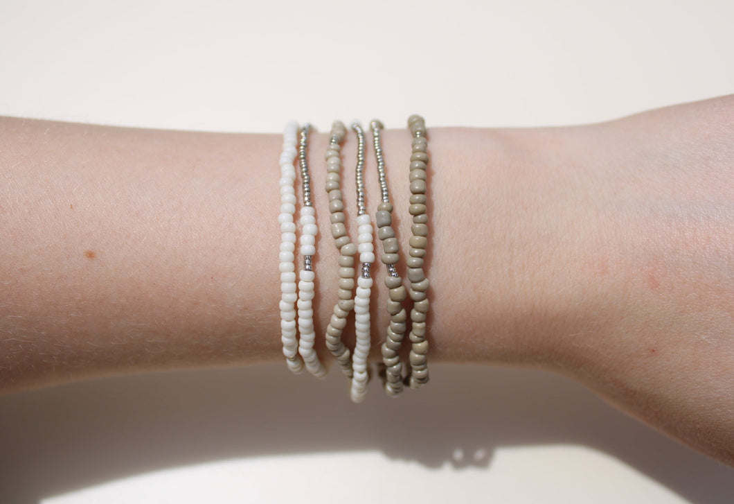 Cream & Taupe with Silver Seed Bead Stack