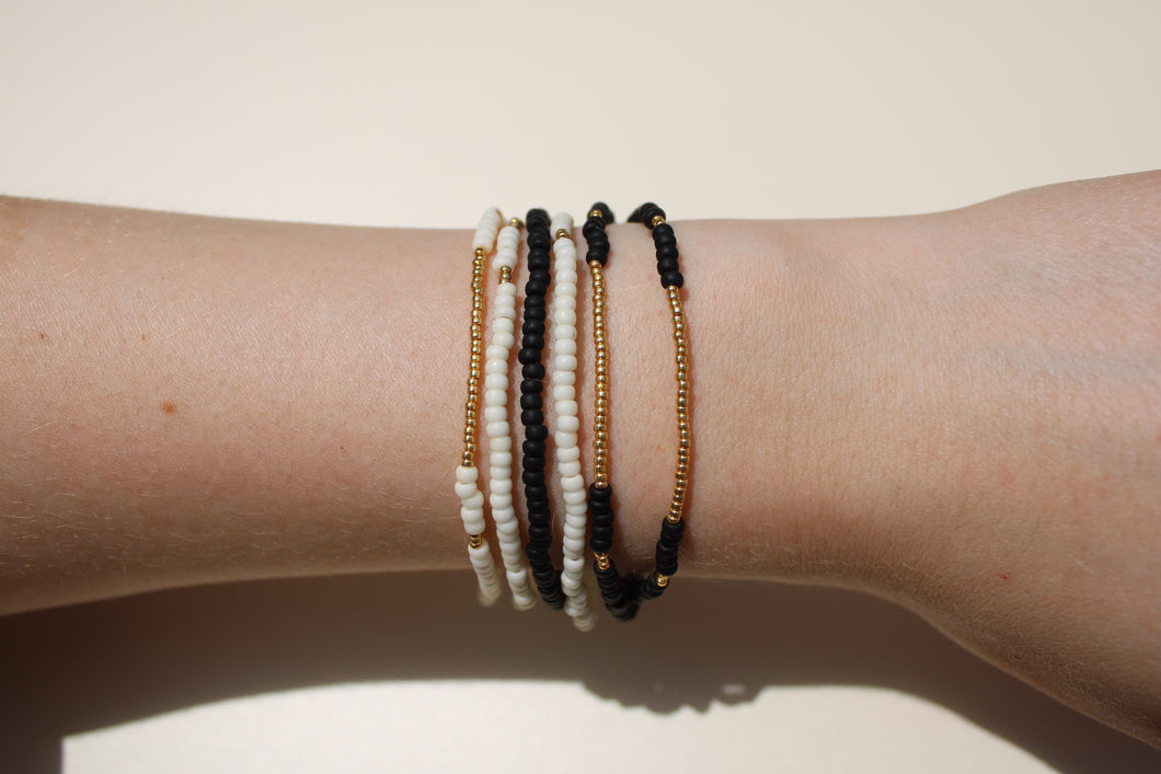 Cream & Black with Gold Seed Bead Stack