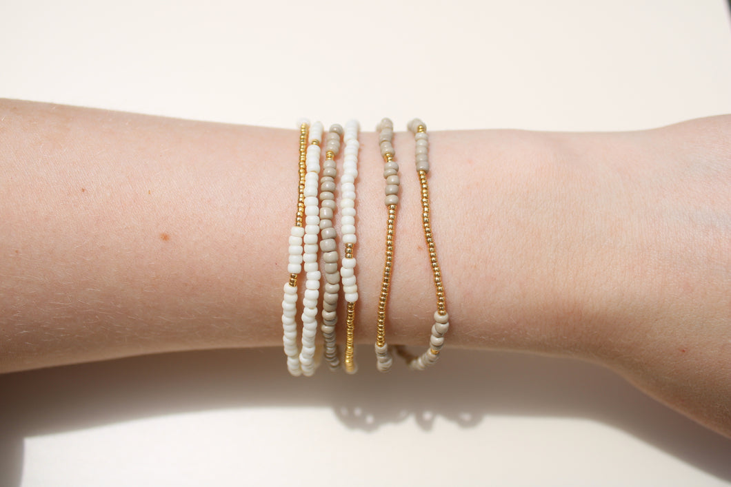 Cream & Taupe with Gold Seed Bead Stack