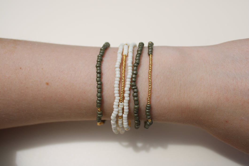 Cream & Green with Gold Seed Bead Stack