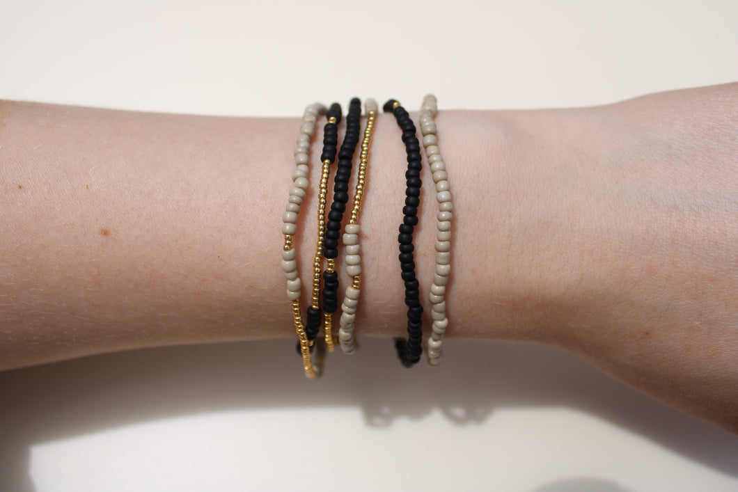 Taupe & Black with Gold Seed Bead Stack