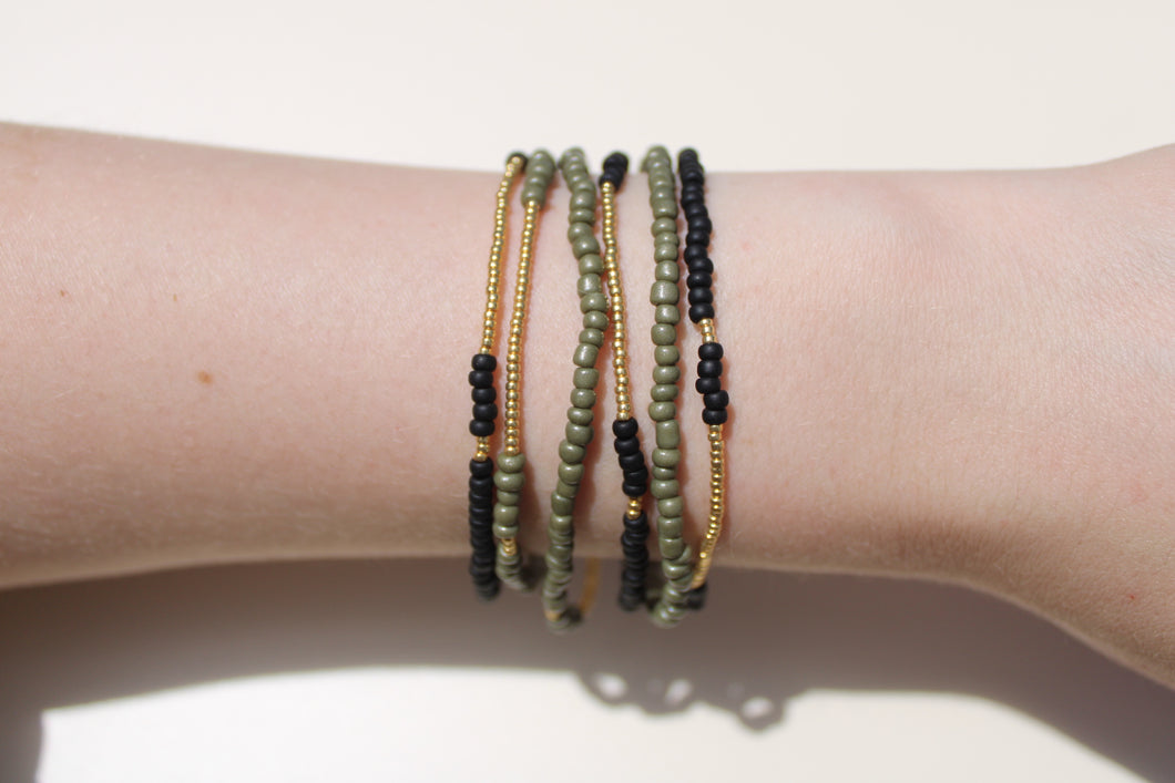 Black & Green with Gold Seed Bead Stack