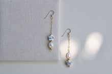 Load image into Gallery viewer, Purple Flower &amp; Pearl Dangle Earrings - Limited Supply
