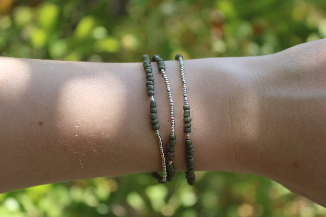 Sage Green & Silver Seed Bead Stack
