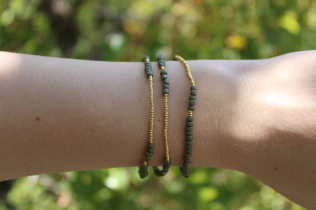 Sage Green & Gold Seed Bead Stack
