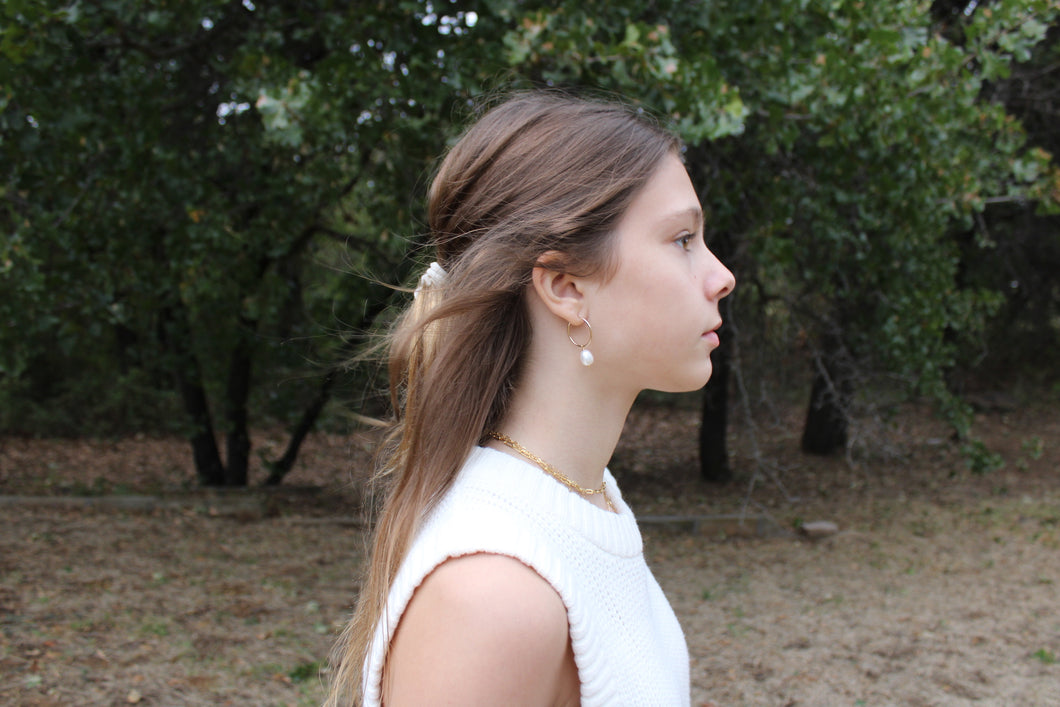 Gold-Filled Hoop + Pearl