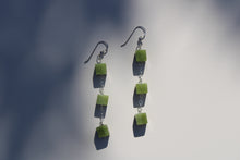 Load image into Gallery viewer, Sterling Silver Green Square Dangle Earrings
