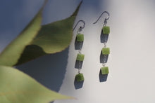Load image into Gallery viewer, Sterling Silver Green Square Dangle Earrings
